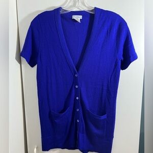 J. Crew Featherweight Cashmere Short Sleeve V-Neck Cardigan Purple Blue